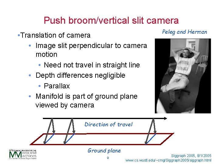 Push broom/vertical slit camera • Translation of camera • Image slit perpendicular to camera