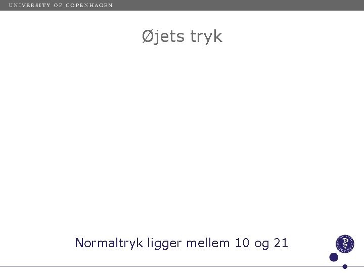 Øjets tryk Normaltryk ligger mellem 10 og 21 