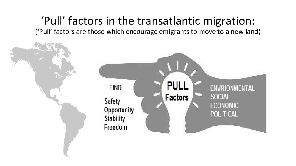 ‘Pull’ factors in the transatlantic migration: (‘Pull’ factors are those which encourage emigrants to