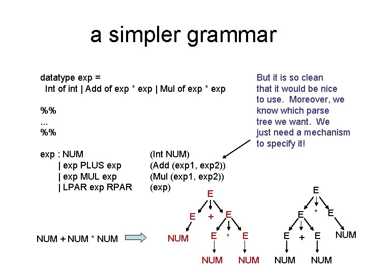 a simpler grammar datatype exp = Int of int | Add of exp *