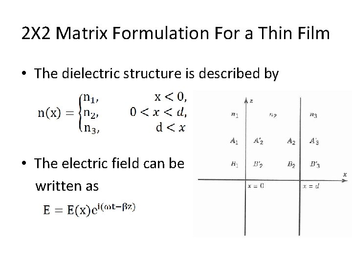 2Χ 2 Matrix Formulation For a Thin Film • The dielectric structure is described