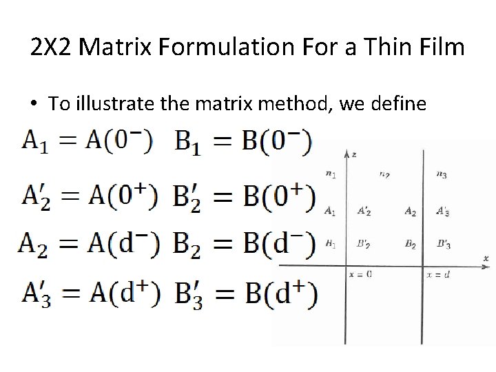 2Χ 2 Matrix Formulation For a Thin Film • To illustrate the matrix method,