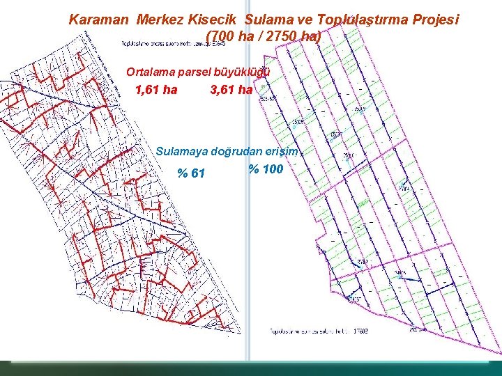 Karaman Merkez Kisecik Sulama ve Toplulaştırma Projesi (700 ha / 2750 ha) Ortalama parsel