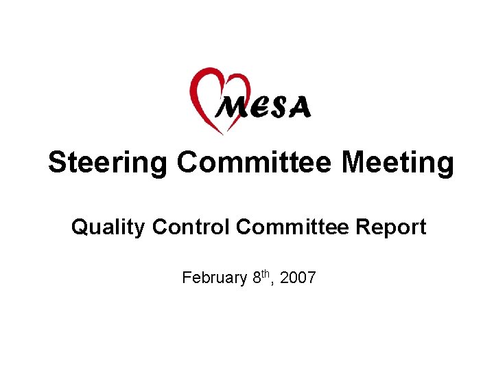 Steering Committee Meeting Quality Control Committee Report February 8 th, 2007 