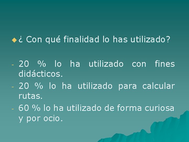 u¿ - Con qué finalidad lo has utilizado? 20 % lo ha utilizado con