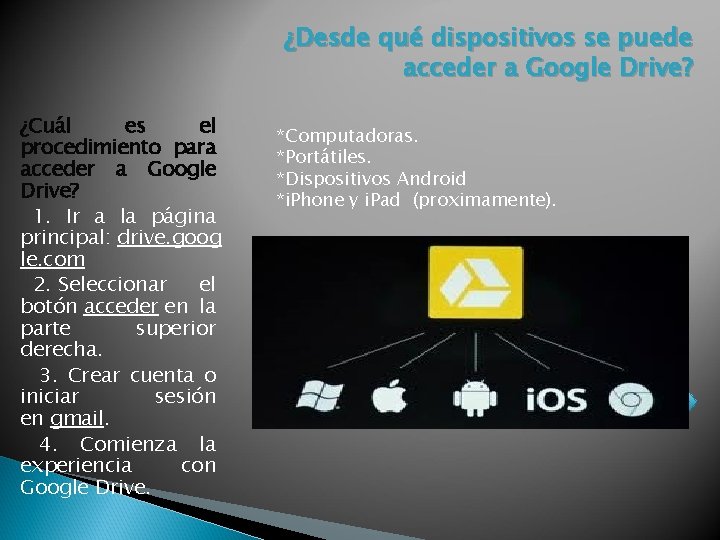 ¿Desde qué dispositivos se puede acceder a Google Drive? ¿Cuál es el procedimiento para