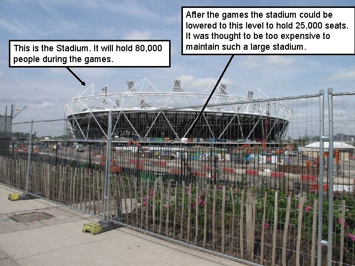 This is the Stadium. It will hold 80, 000 people during the games. After