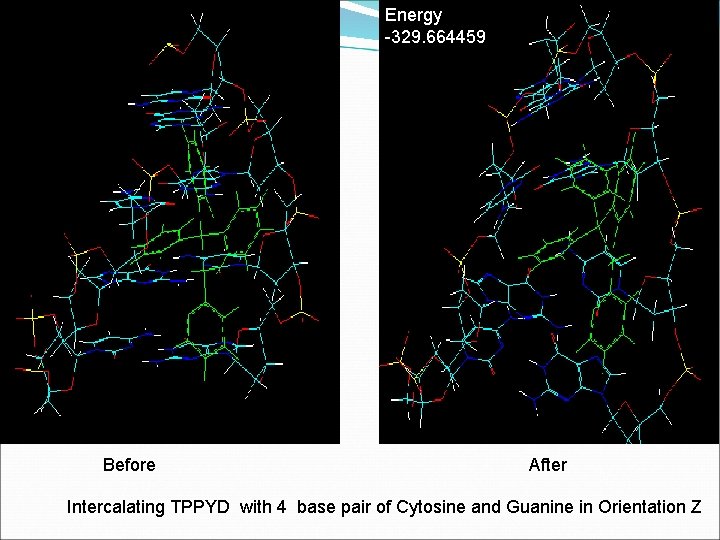 Energy -329. 664459 Before After Intercalating TPPYD with 4 base pair of Cytosine and