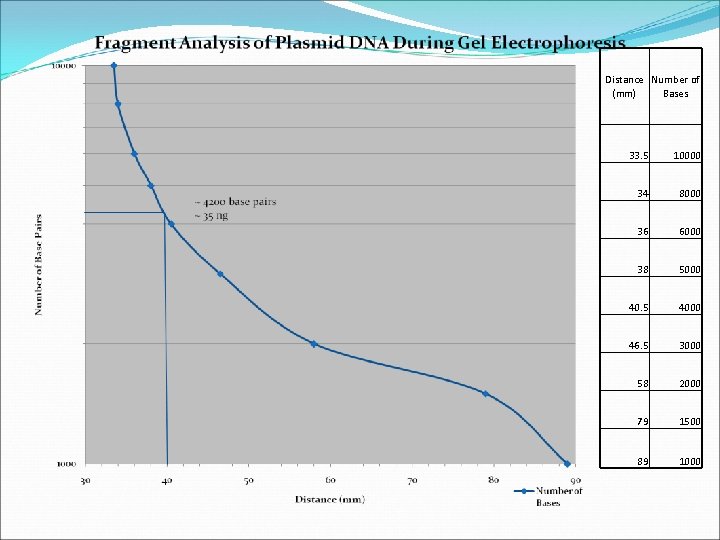 Distance Number of (mm) Bases 33. 5 10000 34 8000 36 6000 38 5000