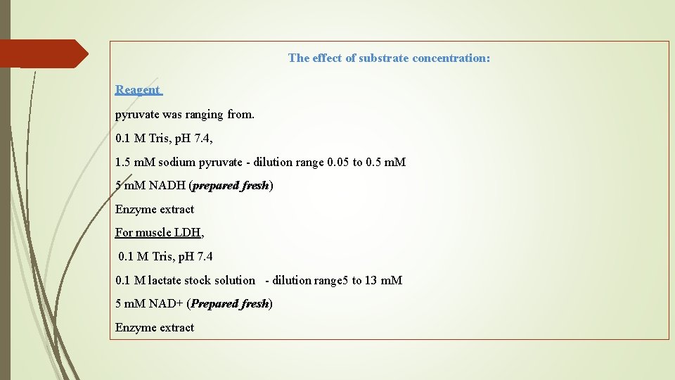 The effect of substrate concentration: Reagent pyruvate was ranging from. 0. 1 M Tris,