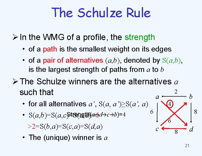 The Schulze Rule Ø In the WMG of a profile, the strength • of