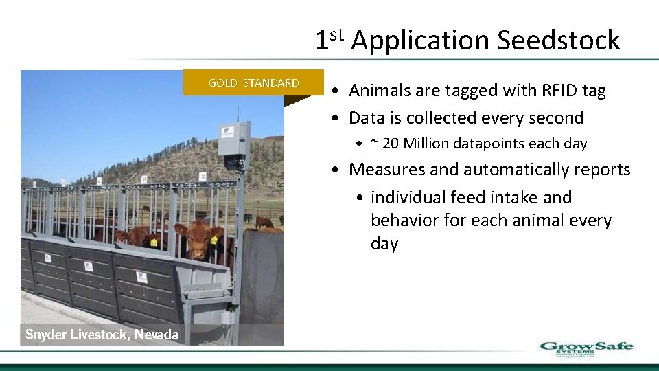 1 st Application Seedstock GOLD STANDARD • Animals are tagged with RFID tag •