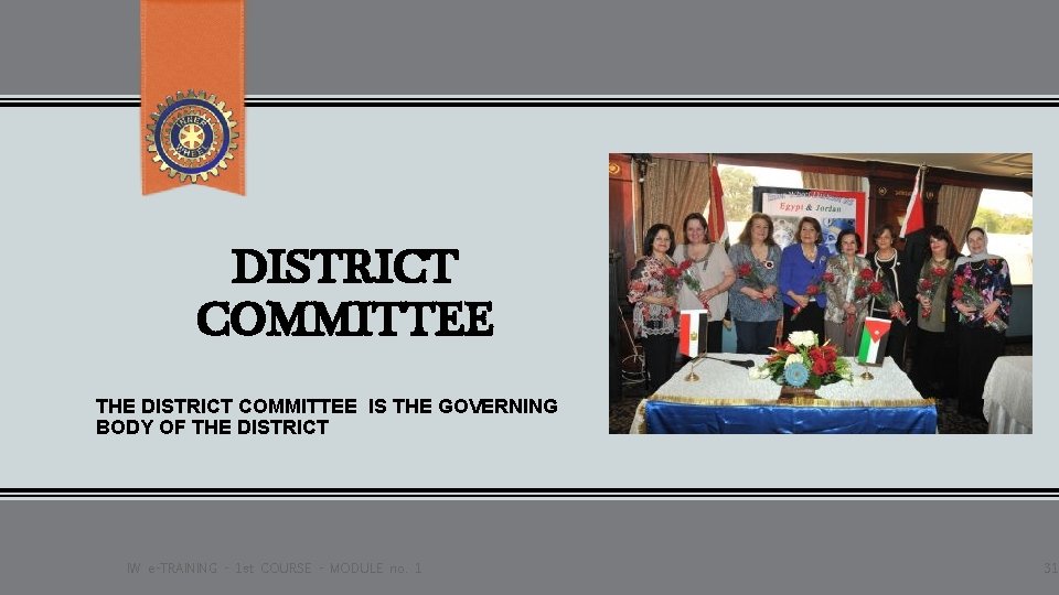 DISTRICT COMMITTEE THE DISTRICT COMMITTEE IS THE GOVERNING BODY OF THE DISTRICT IW e-TRAINING