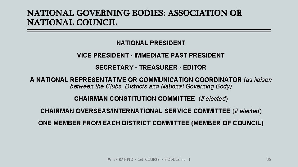 NATIONAL GOVERNING BODIES: ASSOCIATION OR NATIONAL COUNCIL NATIONAL PRESIDENT VICE PRESIDENT - IMMEDIATE PAST