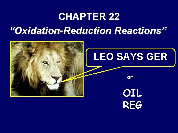 CHAPTER 22 “Oxidation-Reduction Reactions” LEO SAYS GER or OIL REG 
