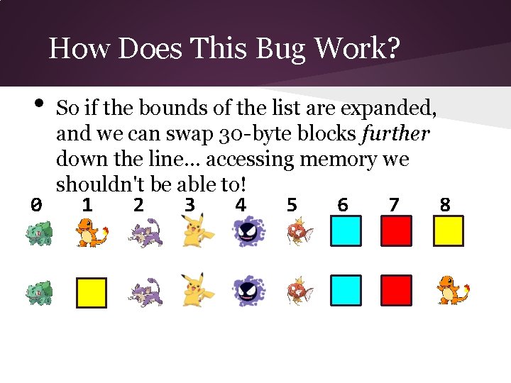 How Does This Bug Work? • So if the bounds of the list are