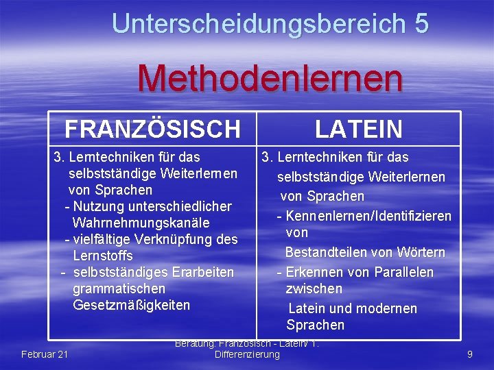 Unterscheidungsbereich 5 Methodenlernen FRANZÖSISCH 3. Lerntechniken für das selbstständige Weiterlernen von Sprachen - Nutzung