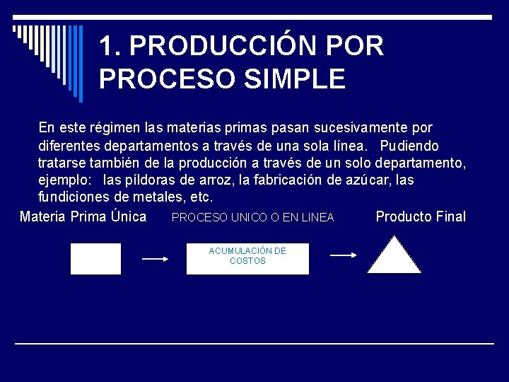 1. PRODUCCIÓN POR PROCESO SIMPLE En este régimen las materias primas pasan sucesivamente por