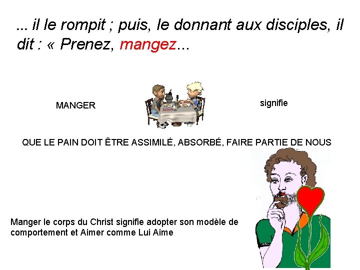 . . . il le rompit ; puis, le donnant aux disciples, il dit
