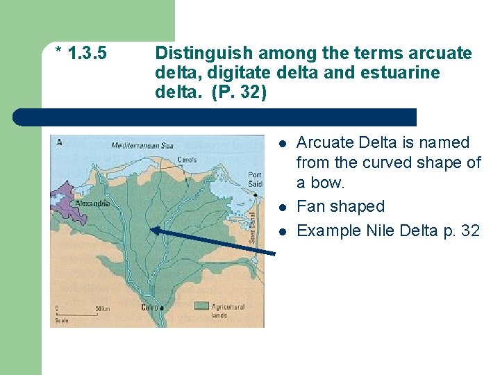 * 1. 3. 5 Distinguish among the terms arcuate delta, digitate delta and estuarine * 1. 3. 5 Distinguish among the terms arcuate delta, digitate delta and estuarine