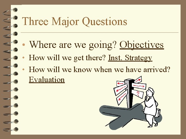 Three Major Questions • Where are we going? Objectives • How will we get