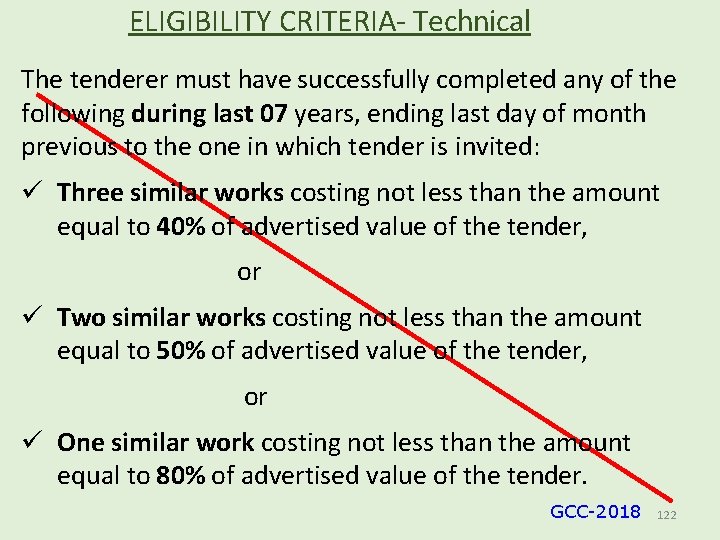 ELIGIBILITY CRITERIA- Technical The tenderer must have successfully completed any of the following during