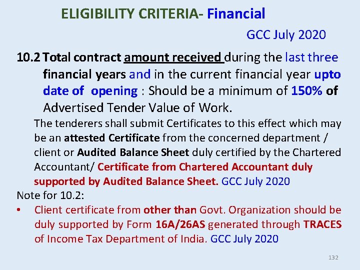 ELIGIBILITY CRITERIA- Financial GCC July 2020 10. 2 Total contract amount received during the