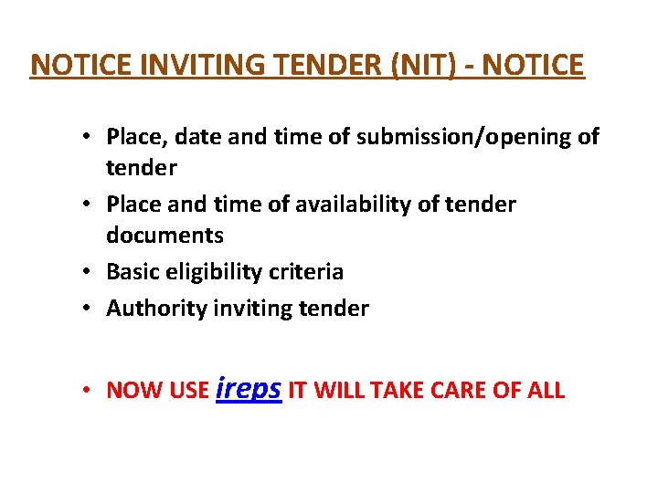 NOTICE INVITING TENDER (NIT) - NOTICE • Place, date and time of submission/opening of