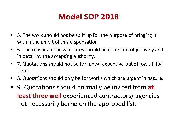 Model SOP 2018 • 5. The work should not be split up for the