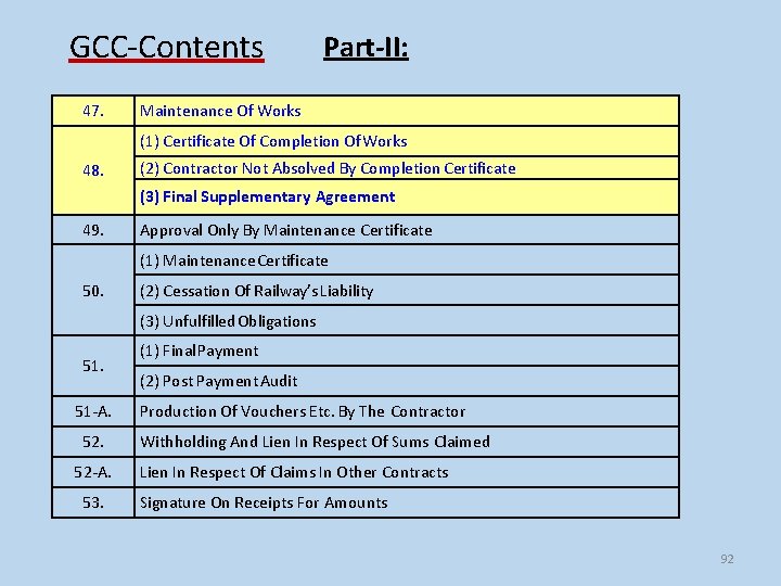 GCC-Contents 47. Part-II: Maintenance Of Works (1) Certificate Of Completion Of Works 48. (2)