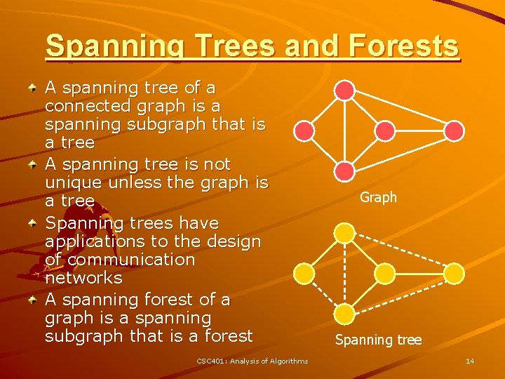 Spanning Trees and Forests A spanning tree of a connected graph is a spanning