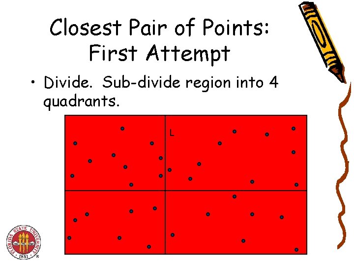 Closest Pair of Points: First Attempt • Divide. Sub-divide region into 4 quadrants. L