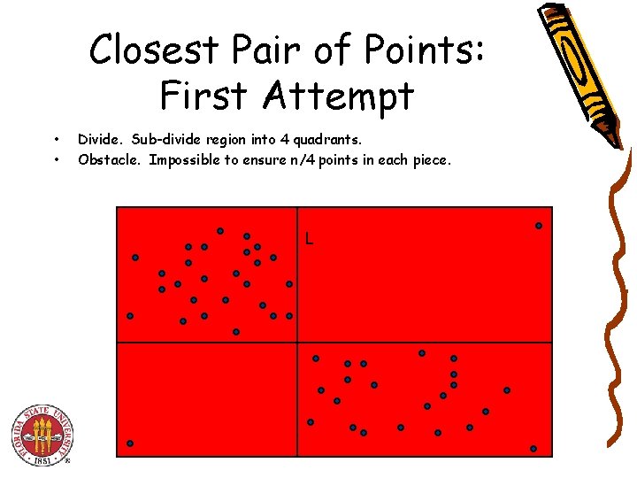 Closest Pair of Points: First Attempt • • Divide. Sub-divide region into 4 quadrants.