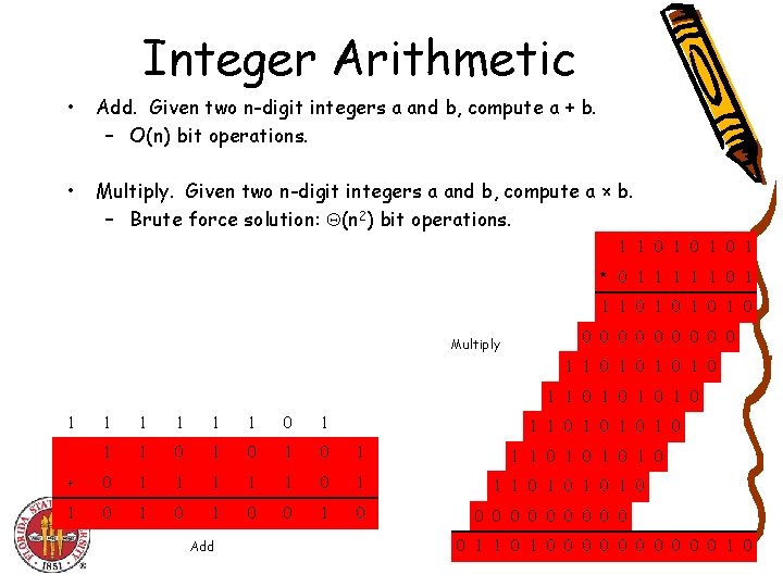 Integer Arithmetic • Add. Given two n-digit integers a and b, compute a +