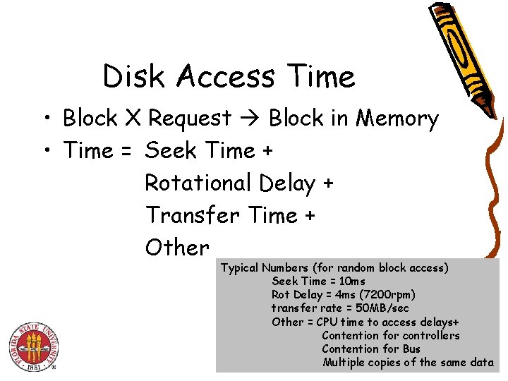 Disk Access Time • Block X Request Block in Memory • Time = Seek