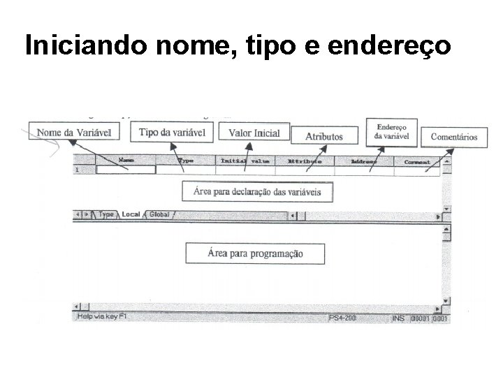 Iniciando nome, tipo e endereço 