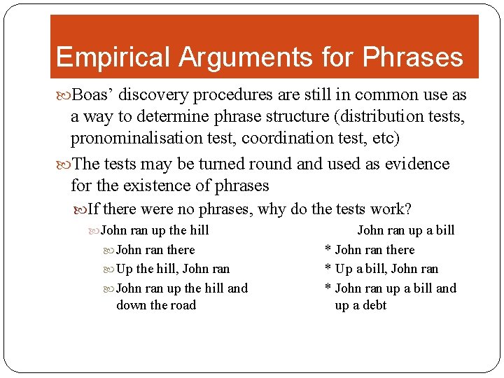 Empirical Arguments for Phrases Boas’ discovery procedures are still in common use as a