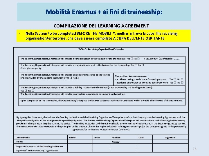 Mobilità Erasmus + ai fini di traineeship: COMPILAZIONE DEL LEARNING AGREEMENT - Nella Section