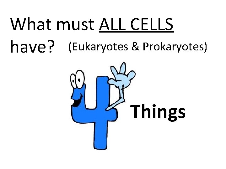 What must ALL CELLS have? (Eukaryotes & Prokaryotes) Things 
