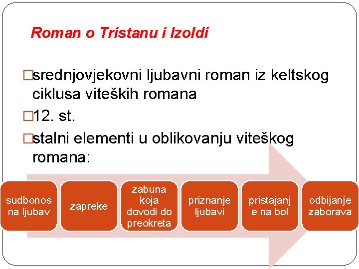 Roman o Tristanu i Izoldi �srednjovjekovni ljubavni roman iz keltskog ciklusa viteških romana �