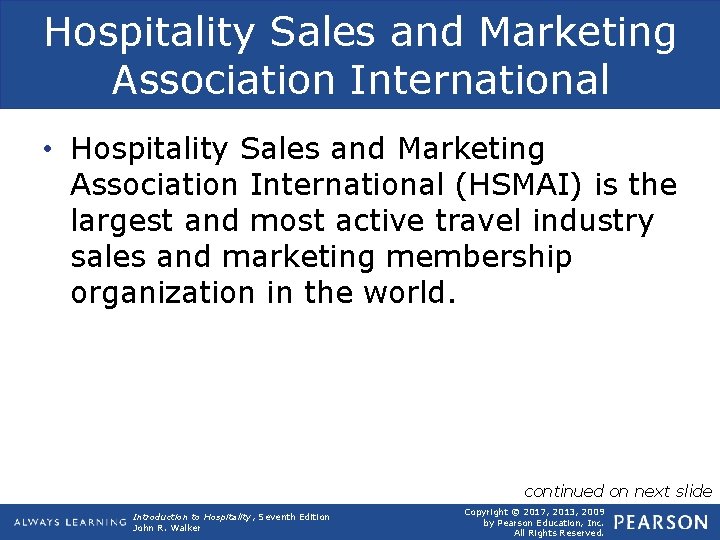 Hospitality Sales and Marketing Association International • Hospitality Sales and Marketing Association International (HSMAI)