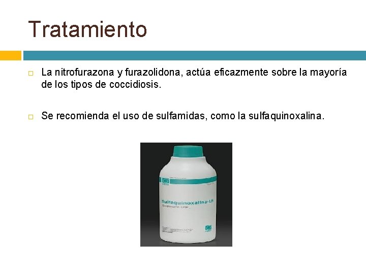 Tratamiento La nitrofurazona y furazolidona, actúa eficazmente sobre la mayoría de los tipos de