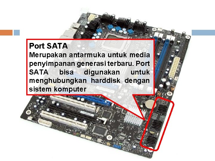 Port SATA Merupakan antarmuka untuk media penyimpanan generasi terbaru. Port SATA bisa digunakan untuk