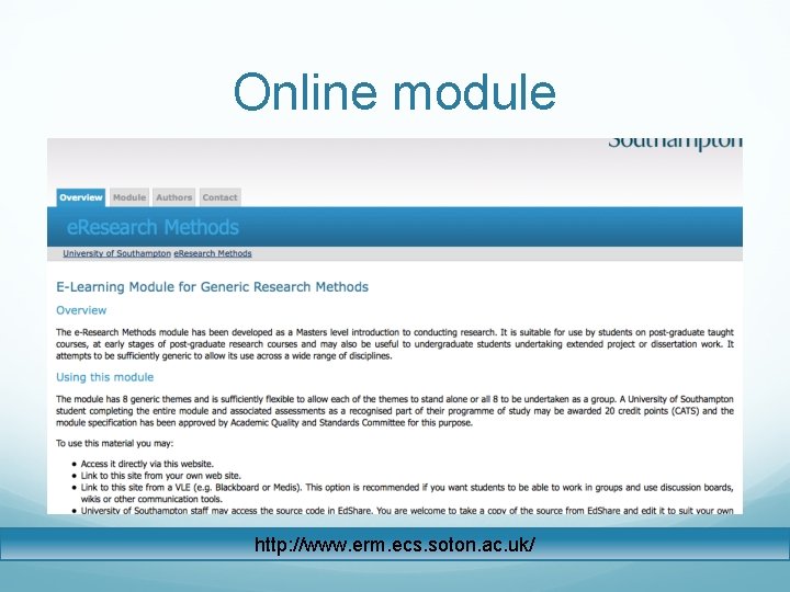 Online module http: //www. erm. ecs. soton. ac. uk/ 
