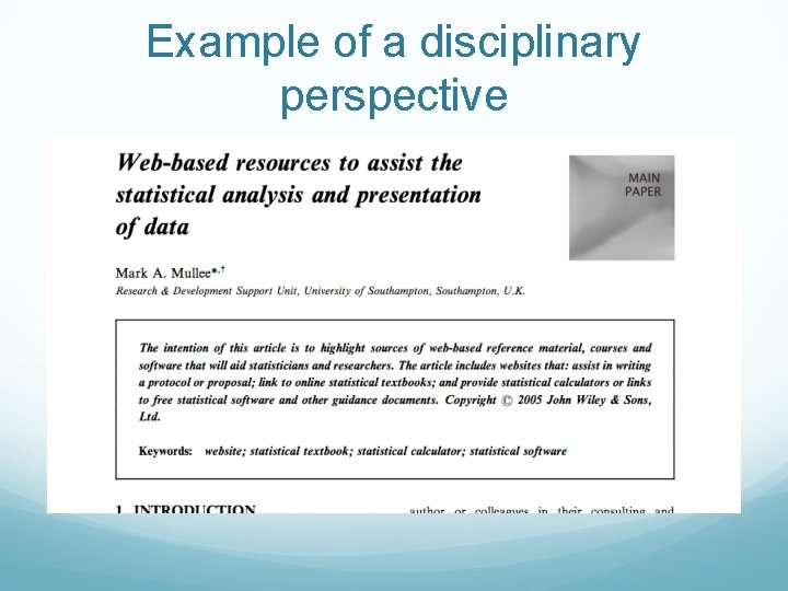 Example of a disciplinary perspective 