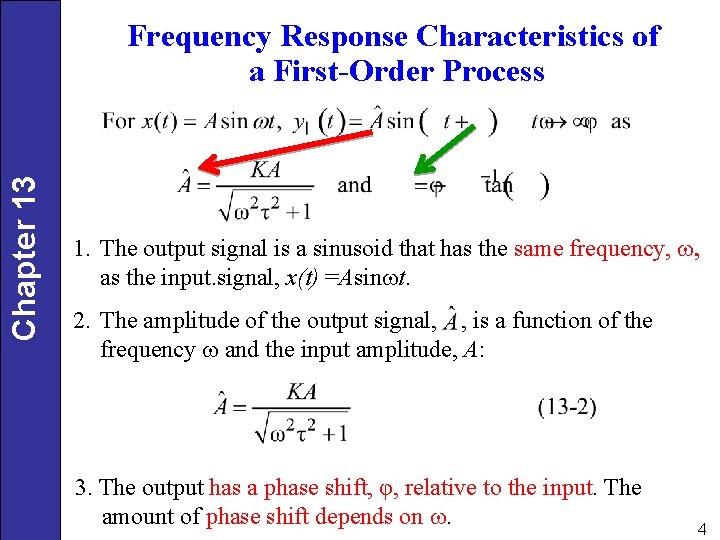 Chapter 13 Frequency Response Characteristics of a First-Order Process 1. The output signal is