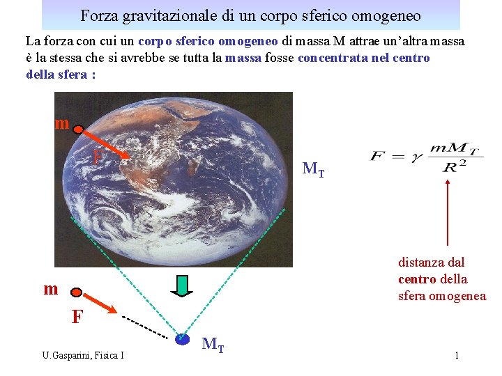 Forza gravitazionale di un corpo sferico omogeneo La forza con cui un corpo sferico Forza gravitazionale di un corpo sferico omogeneo La forza con cui un corpo sferico