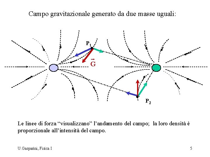 Campo gravitazionale generato da due masse uguali: P 1 G P 2 Le linee Campo gravitazionale generato da due masse uguali: P 1 G P 2 Le linee