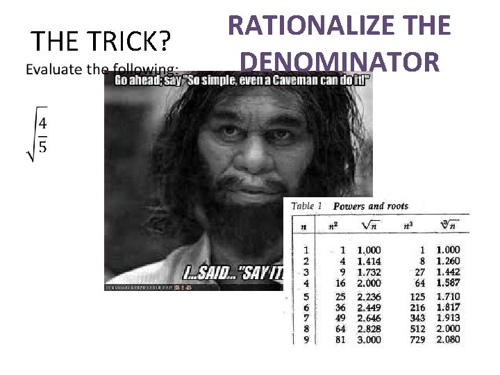 THE TRICK? RATIONALIZE THE DENOMINATOR 