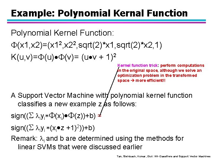 Example: Polynomial Kernal Function Polynomial Kernel Function: F(x 1, x 2)=(x 12, x 22,